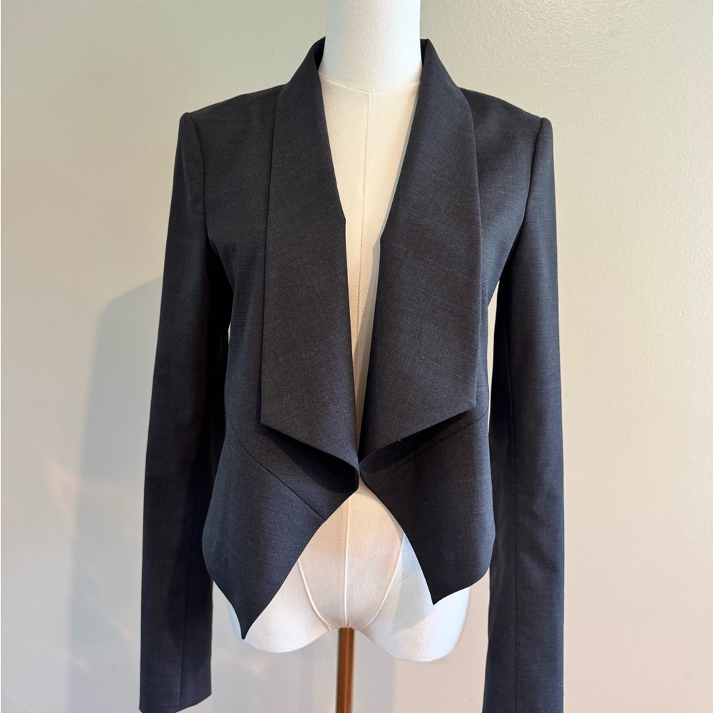 Alice + Olivia Dark Gray Open-Front Draped Blazer Jacket 98% Wool